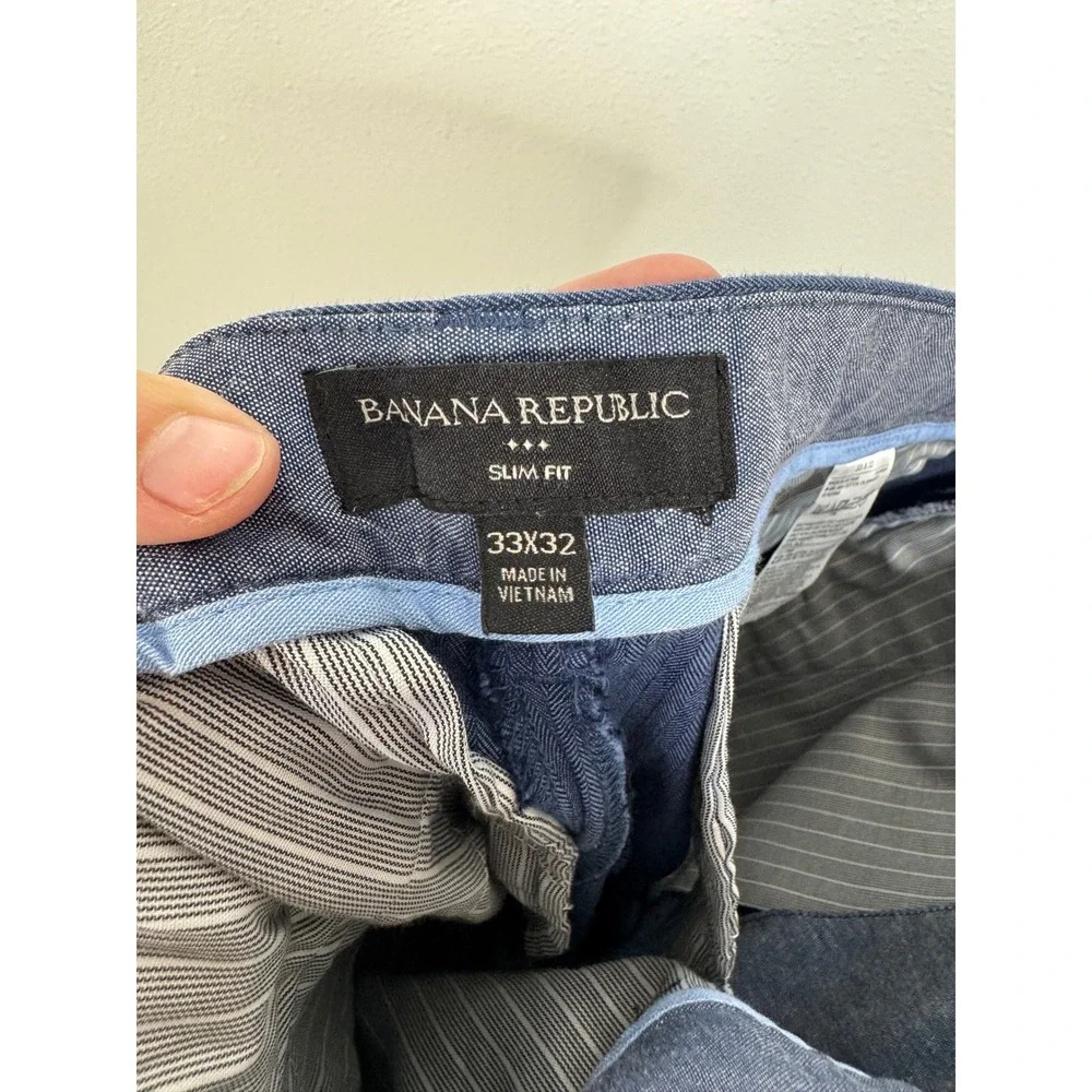 Banana Republic Slim Fit Blue Herringbone Dress Pants Mens 33x32 Cotton Stretch